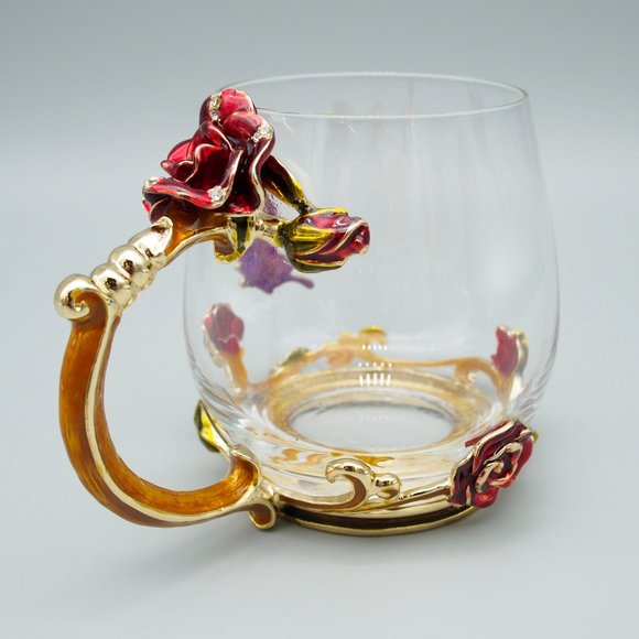 Reposhed Arc Of France Glass Mug & Spoon - Rose & Butterfly Design - Picture 5 of 15